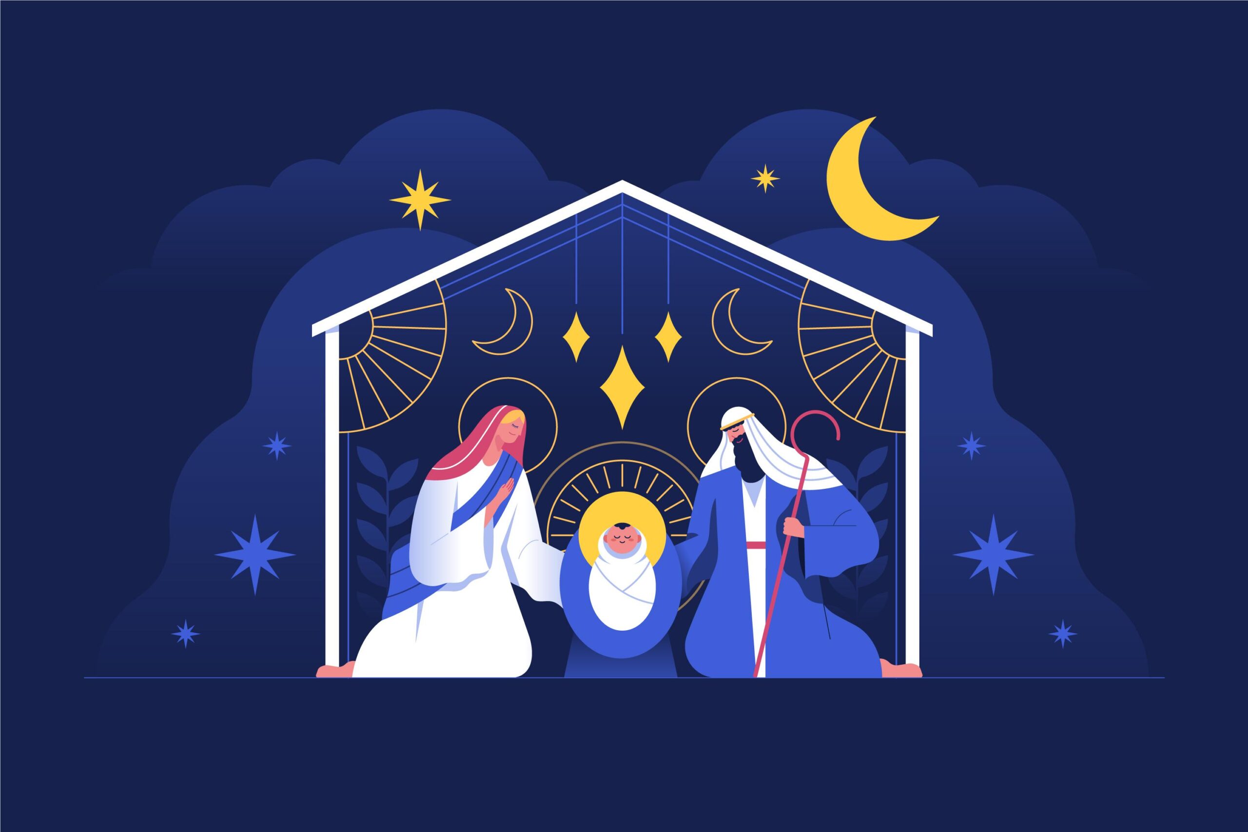 Kreslený betlém - svatá trojice